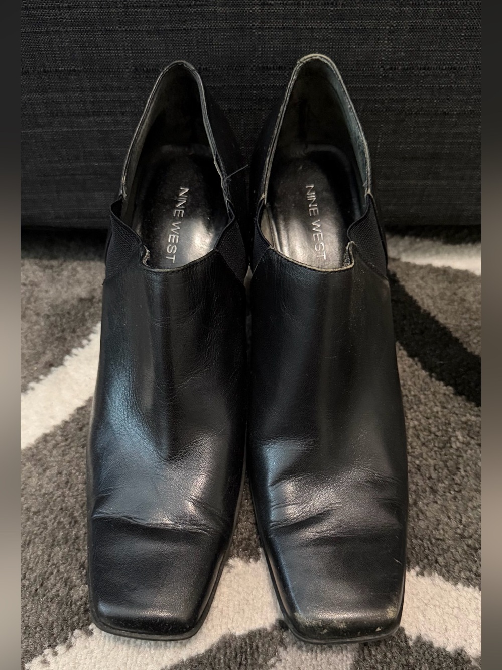Nine West Black Leather Slip‑On Heels — Women’s 9